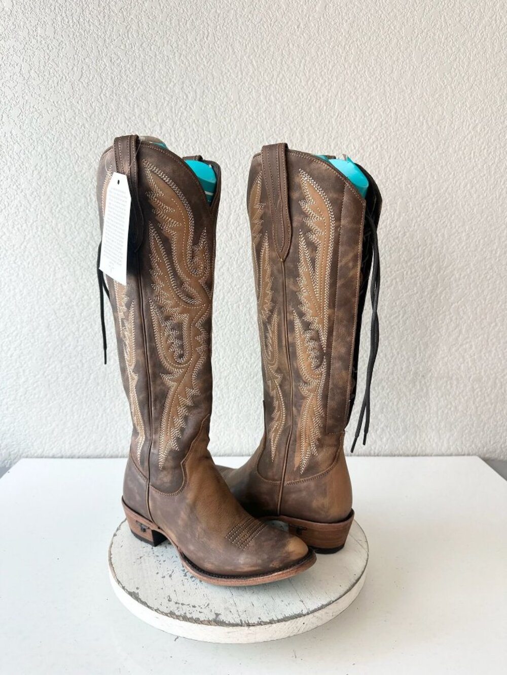Lane MONICA Knee High Brown Cowboy Boots Western Cowgirl Tall Lace Up Size 7.5